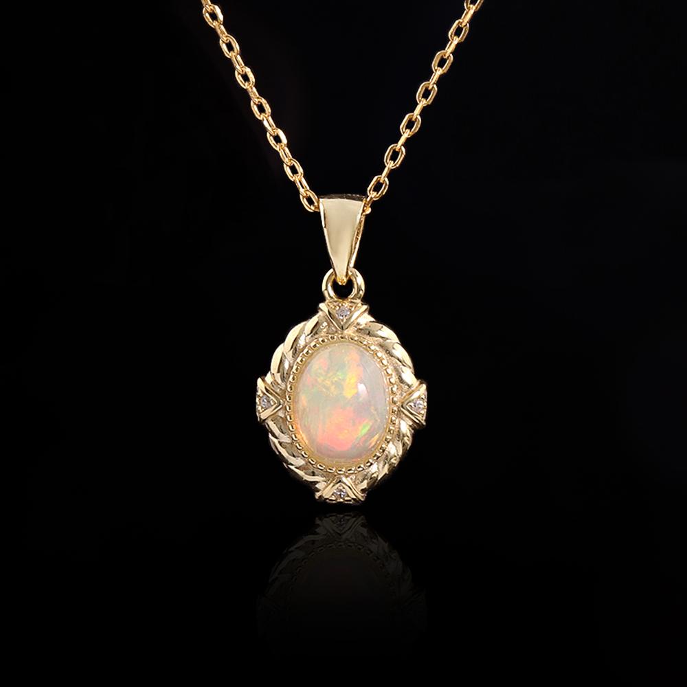 

Женское колье из серебра 925 пробы, красочный кулон с натуральным опалом - камнем октября, изысканное ювелирное украшение для ношения на годовщину, день рождения M белый