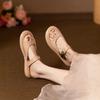 2025 New Women's Minimalist White Slide Sandals - Gold-Tone Buckle Flat Slippers with Cloud Comfort Sole