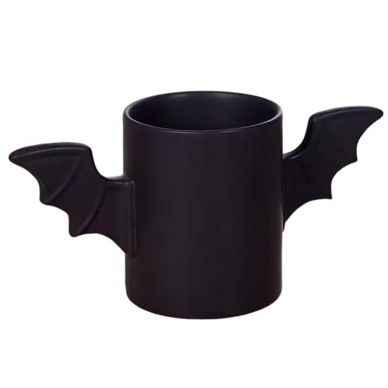 Bat Shaped Ceramic Coffee Cup 12oz Halloween Coffee Mug with Bat Wings Black Water Tea Cups for Office Home