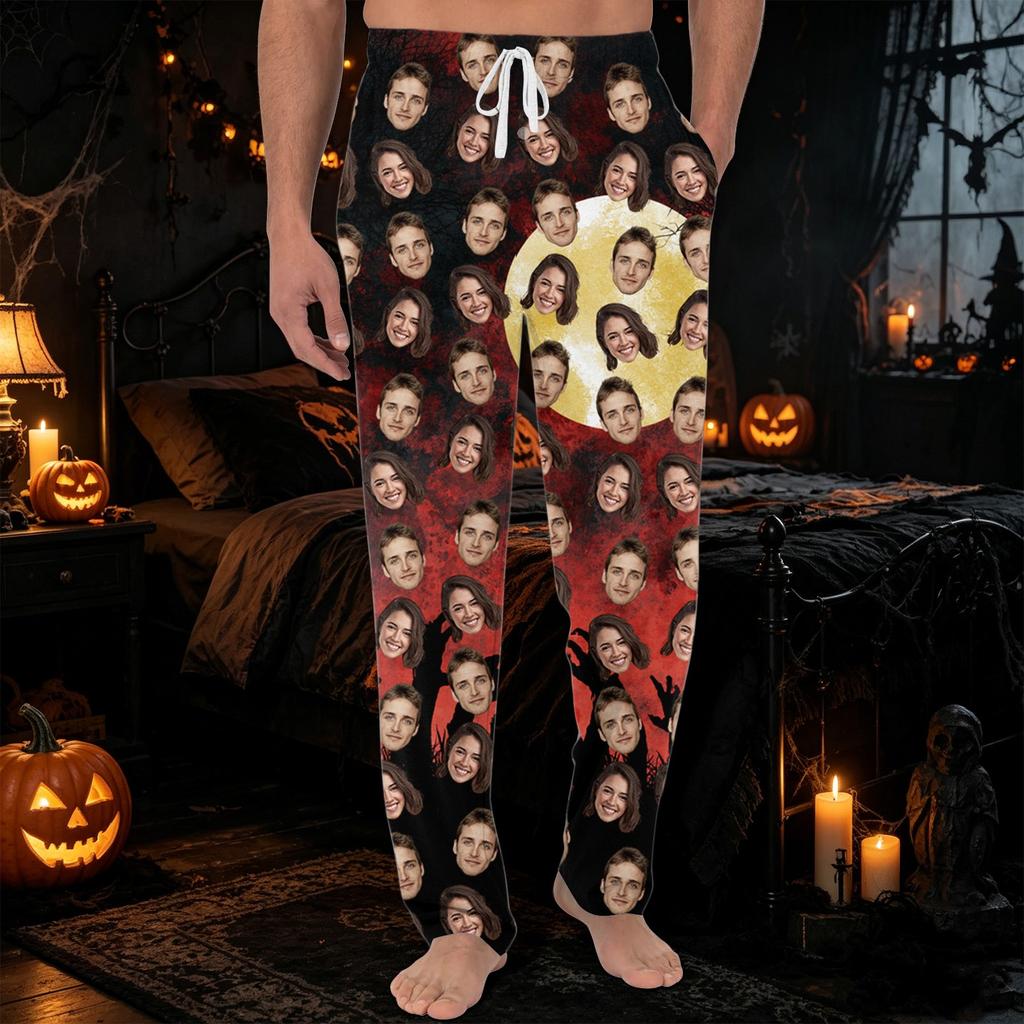 Men's Pajama Pants with Pockets Halloween Print Casual Long Pants for Home Relaxation