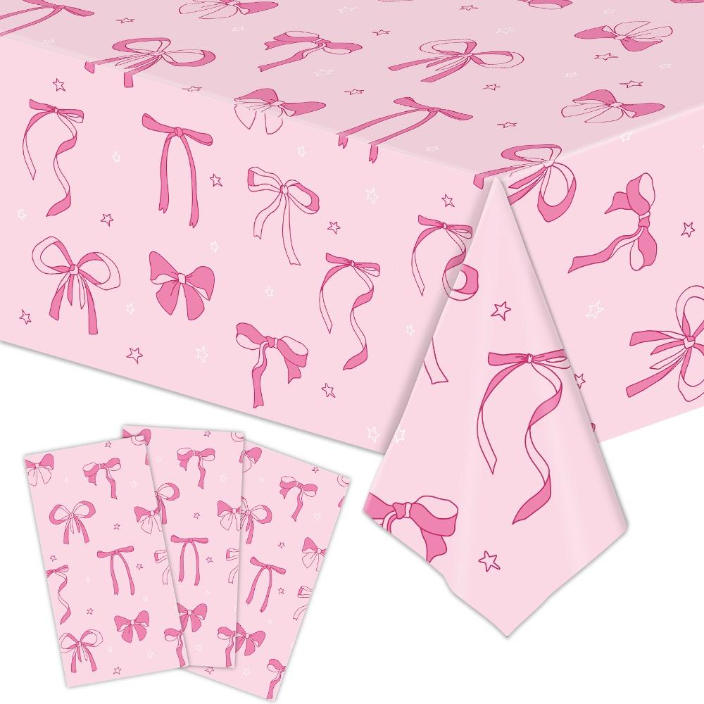 New Bow Birthday Theme Table Clothes Plastic Disposable Table Cover Waterproof Rectangular Tablecloth for Girls Kids