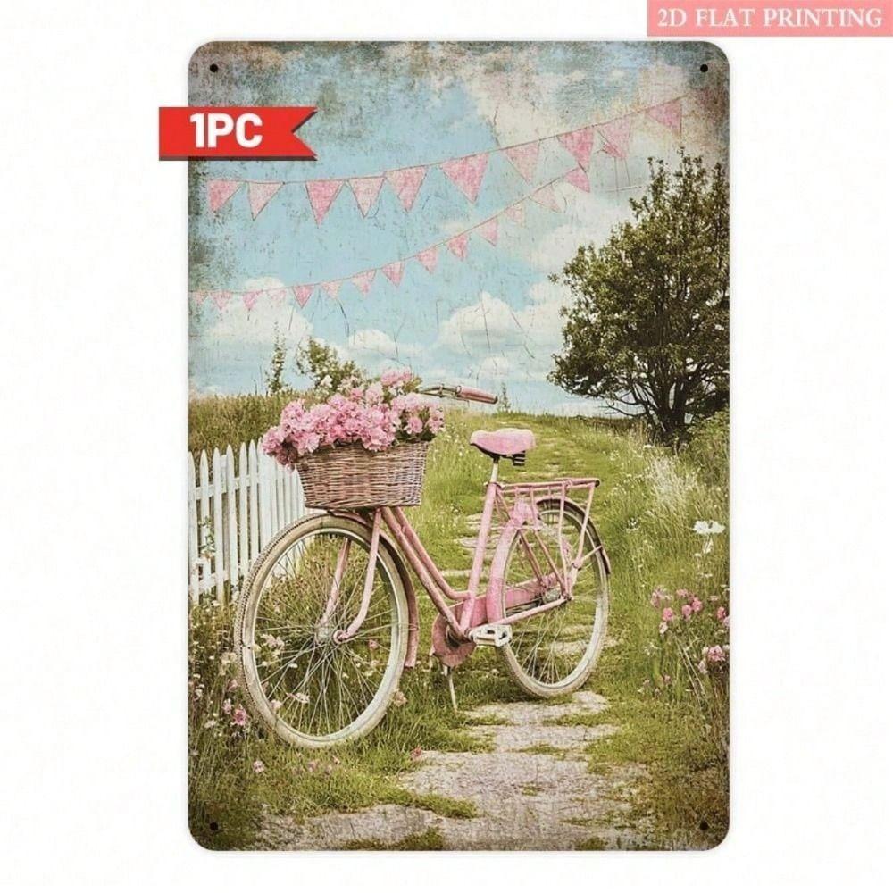 Vintage Bicycle Pink Metal Poster Wall Art Retro Home Decor