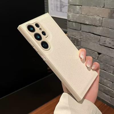 Matte Leather Pattern Shockproof Phone Case For Samsung S26 S2 S24 S23 S22 S21 Ultra Plus Lens Protect Soft Bumper Cover