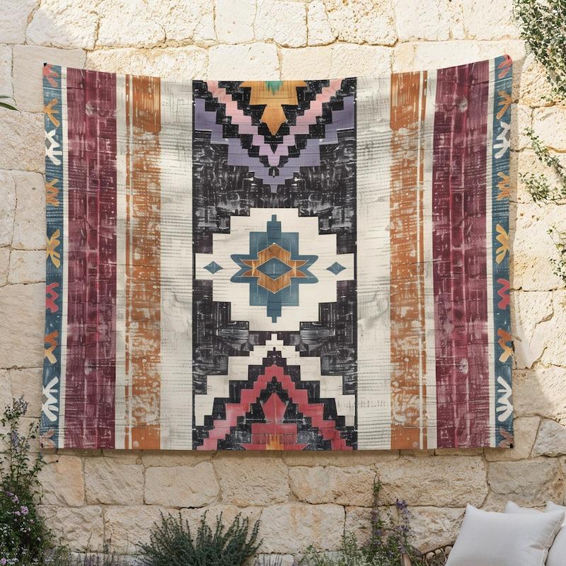 Tapestry Boho Pattern with Native Americans 75x100 чёрный