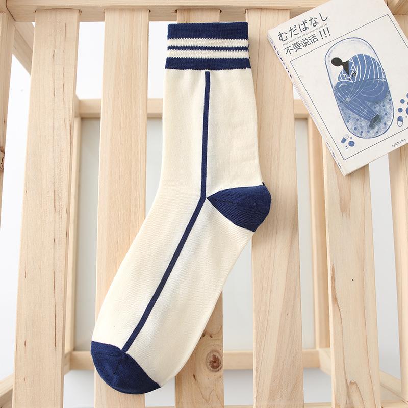 

Spring And Autumn New Blue Cotton Socks Mid-Leg Socks Trendy M Letter Striped Couple Socks One size fits all