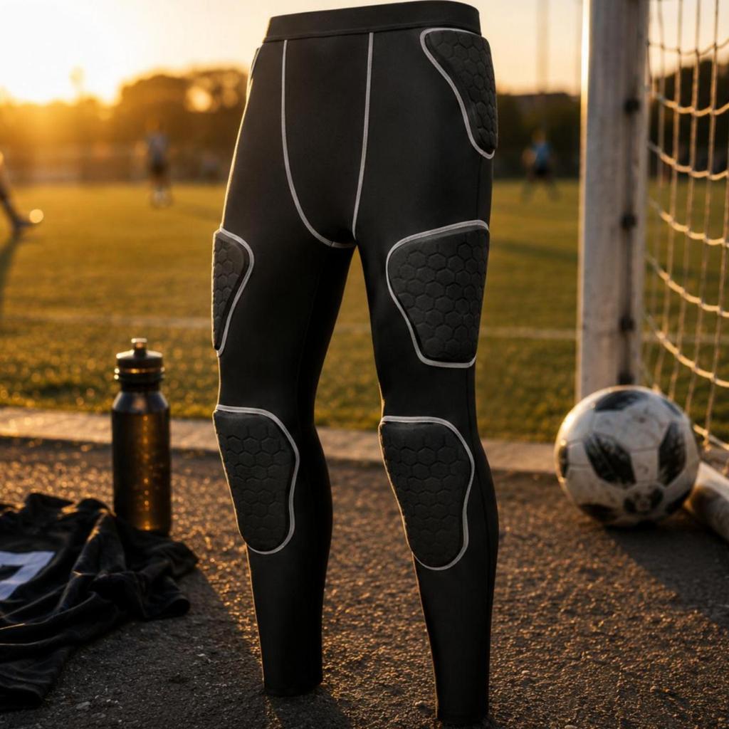 Pantaloni a Compressione Imbottiti Assorbiurto Allenamento Portiere