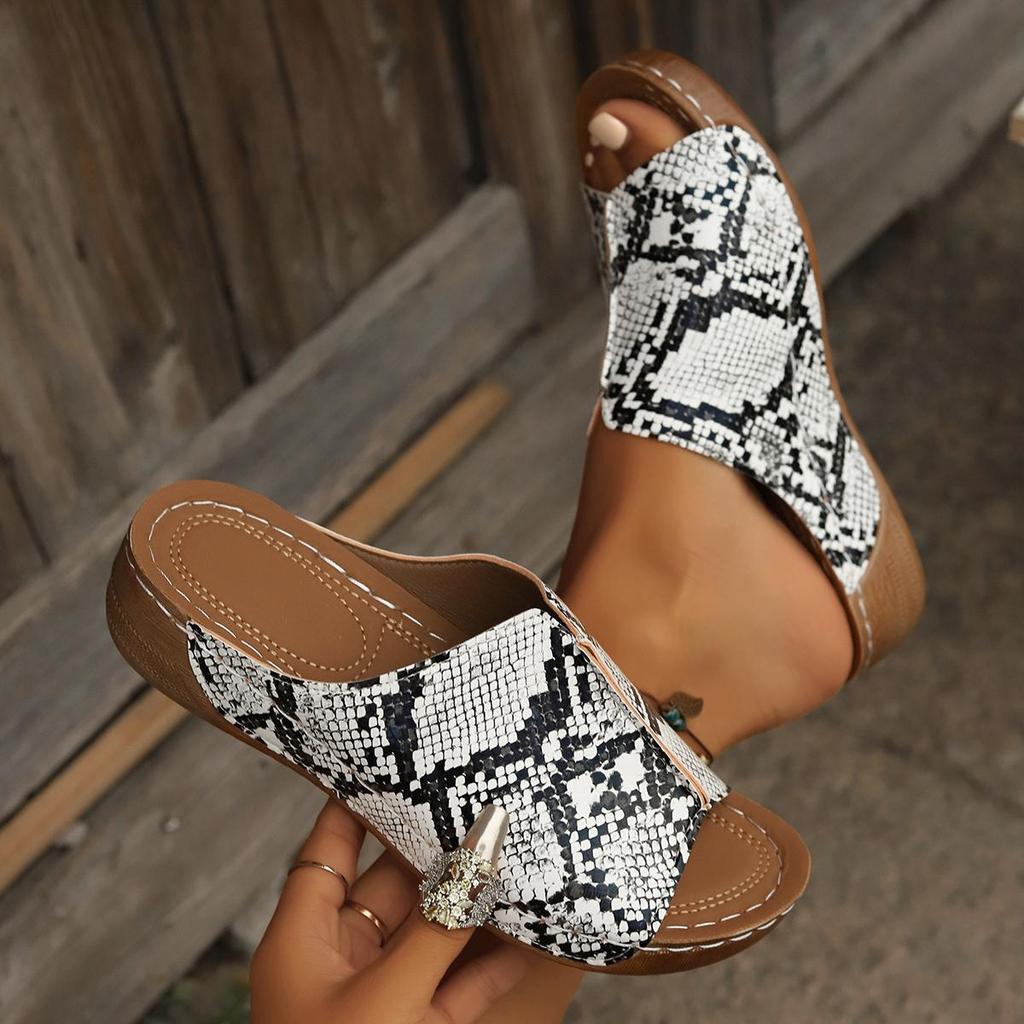 Tendência de dedo aberto feminino cunha verão moda leopardo estampa respirável confortável sandálias mulher fivela calçados femininos