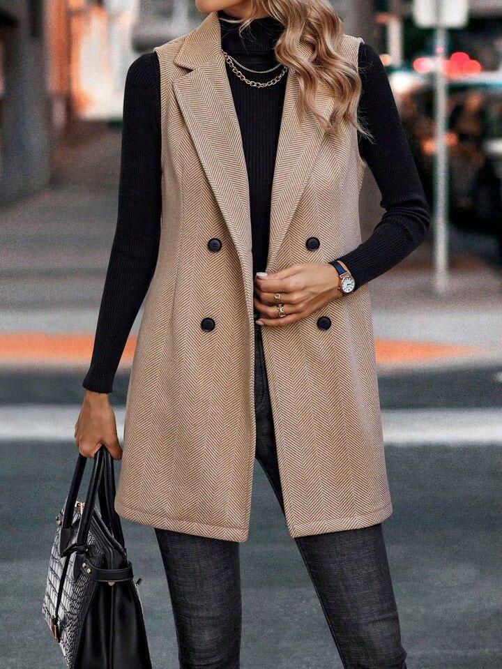

Women Sleeveless V Neck Longline Blazer Vest Casual Loose Fit Waistcoat Multiple Colors S абрикосовый