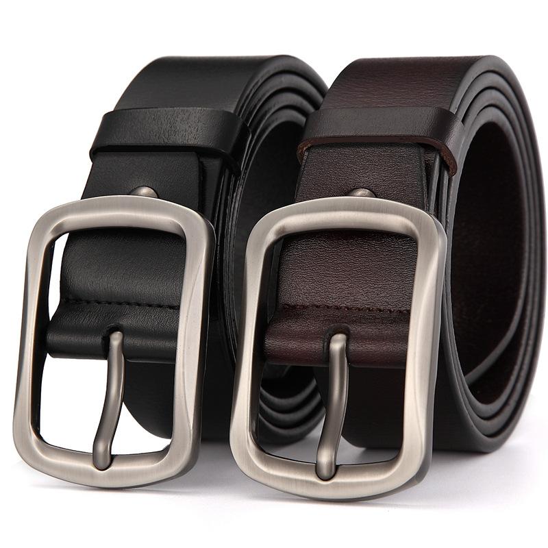Men'S Leather Belt Two-Layer Cowhide Retro Pin Buckle Belt Casual Waistband Bandwidth