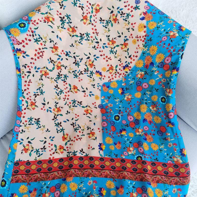 Blue Floral Silk Dress Women's Summer Mulberry Silk Skirt New Arrival Round Neck Dress Elegant Slim Fit Skirt