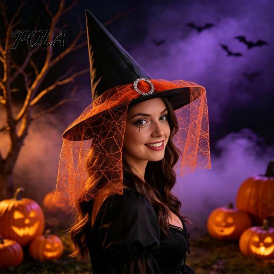 Lightweight Fabric Witch Hat Steeple Halloween Hat, with Lace Edge, Pointed Breathable Headwear, for Cosplay Party Costume Performance