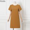 ZANZEA Women Summer Casual Round Neck Short Sleeve Solid Dress