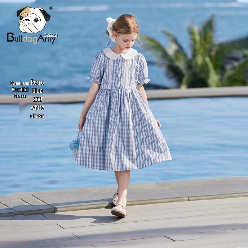 

Chanzuigou Girls Retro Plaid Doll Collar Dress 140 cm