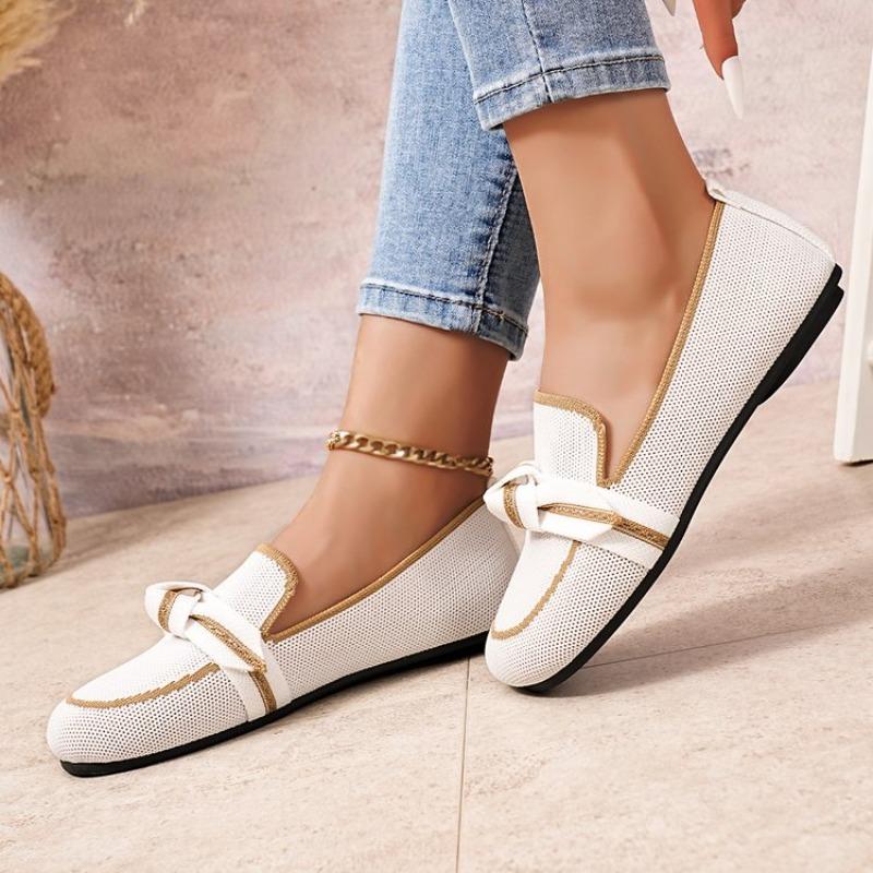 Damen flache Schuhe 2026 Neue gestrickte atmungsaktive Schuhe Damen große Größen Leichte Loafer rutschfest Casual