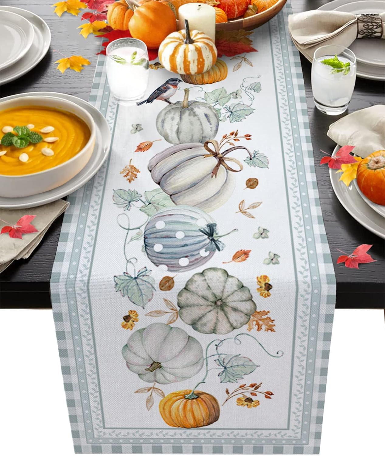 Herfst Esdoornblad Linnen Tafelkleden Thanksgiving Katten Pompoen Bloem Vogel Herfst Commode Sjaal Keuken Feest Eettafel Decor 150x33cm