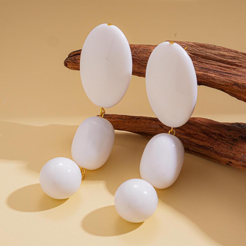 European & American Geometric Silver Needle Statement Earrings - Acrylic Oval & Round Design for Women