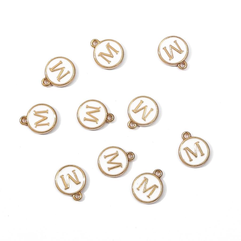 10Pcs 12x2.5mm Alphabet Double Face Charms Pendant Beads for Jewelry DIY Findings
