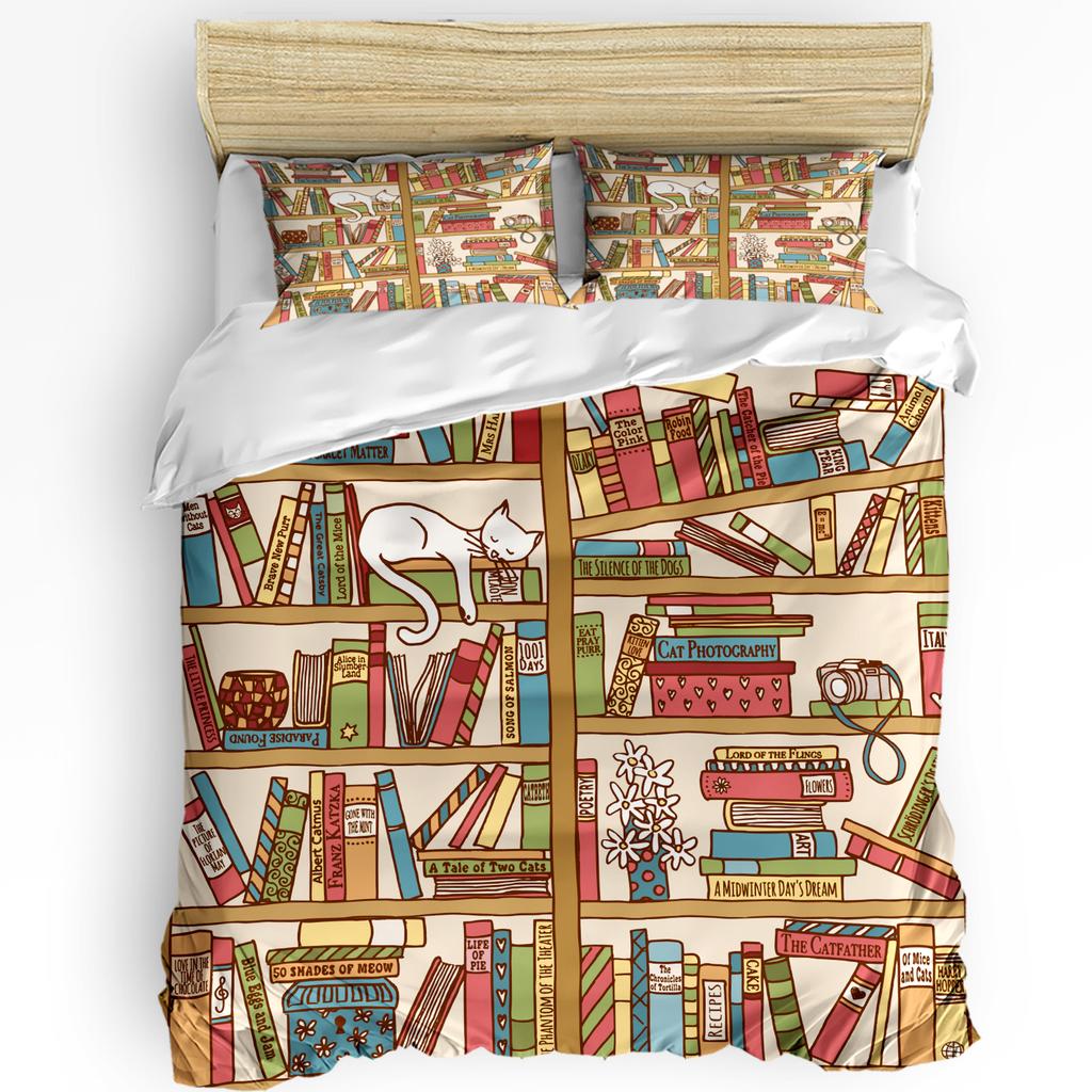Bookshelf Library Book Printed Comfort Duvet Cover Pillow Case Home Textile Quilt Cover Boy Kid Teen Girl 3pcs Bedding Set