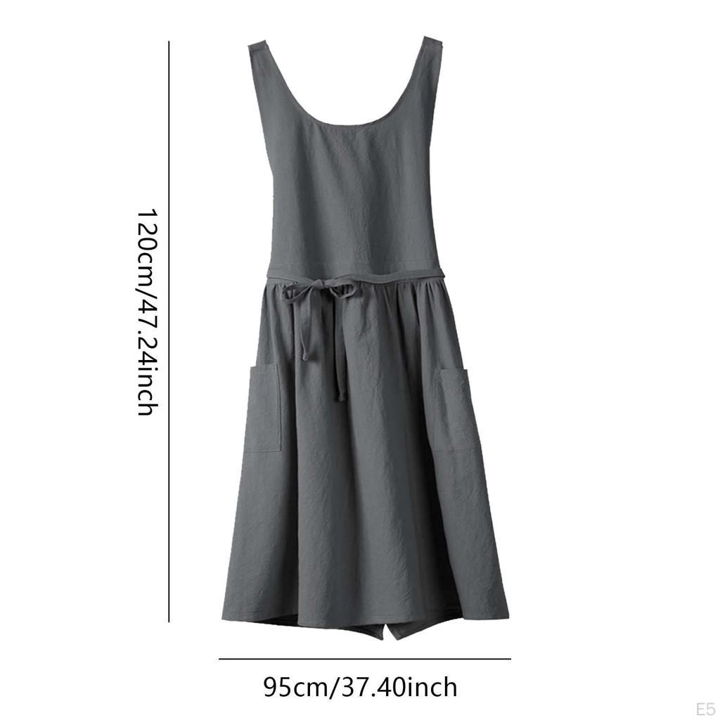 Chef Apron Cotton Kitchen Crew Neck Gardening with Pockets for Home Garden