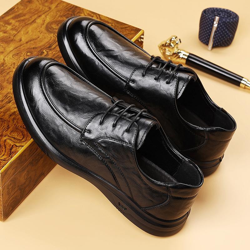 Modă Toamnă Noi Pantofi Loafers cu Talpă Moale pentru Bărbați Culoare Solidă Șireturi Modă Pantofi Casual Bărbat Afaceri Bărbat de Vârstă Mijlocie Pantofi din Piele