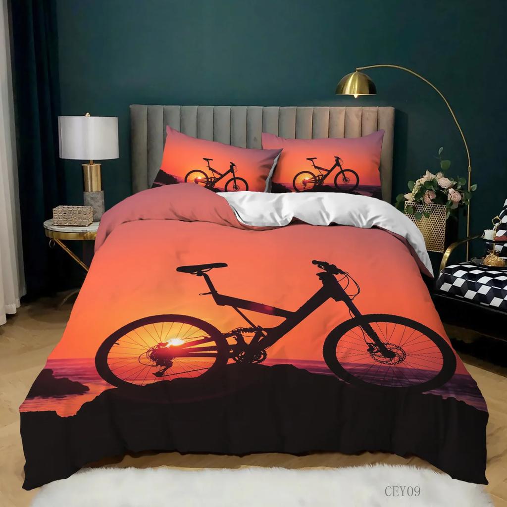 Bicycle Duvet Cover CollectionBike Sketch Artwork Decorative 3 Piece Bedding Collection With 2 Pillow ShamsQueen King Size With Quilt Cover