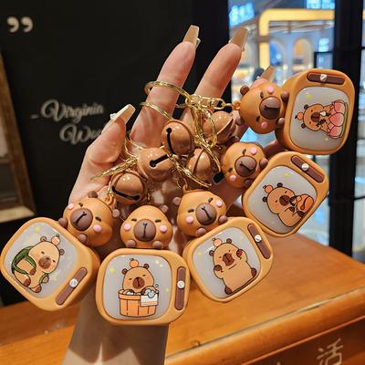 Yaratıcı Kapibara TV Işıklı Anahtarlık Komik Çizgi Film Anahtarlık Araba Anahtarlığı Çocuk Hediyeleri İçin Sırt Çantası Süsü