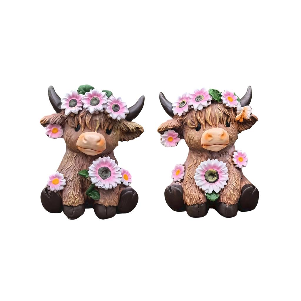 Home Decor Resin Cow Figurine Set Creative Small Statue for Shelf Table