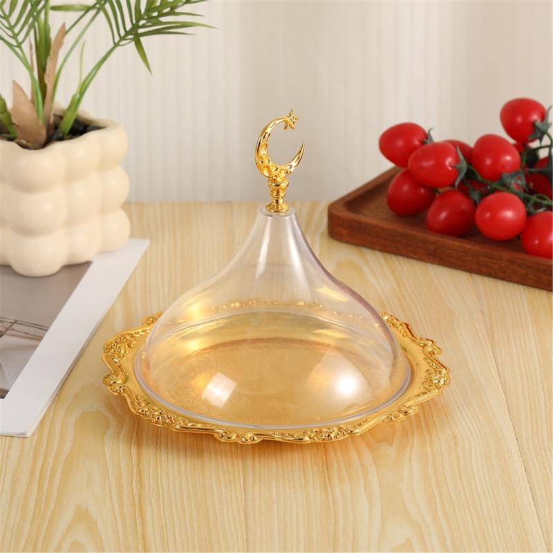 Multipurpose Snacks Storage Serving Platter With Acrylic Dome Lid Ramadans Dessert Display Tray For Kitchen And Party Use