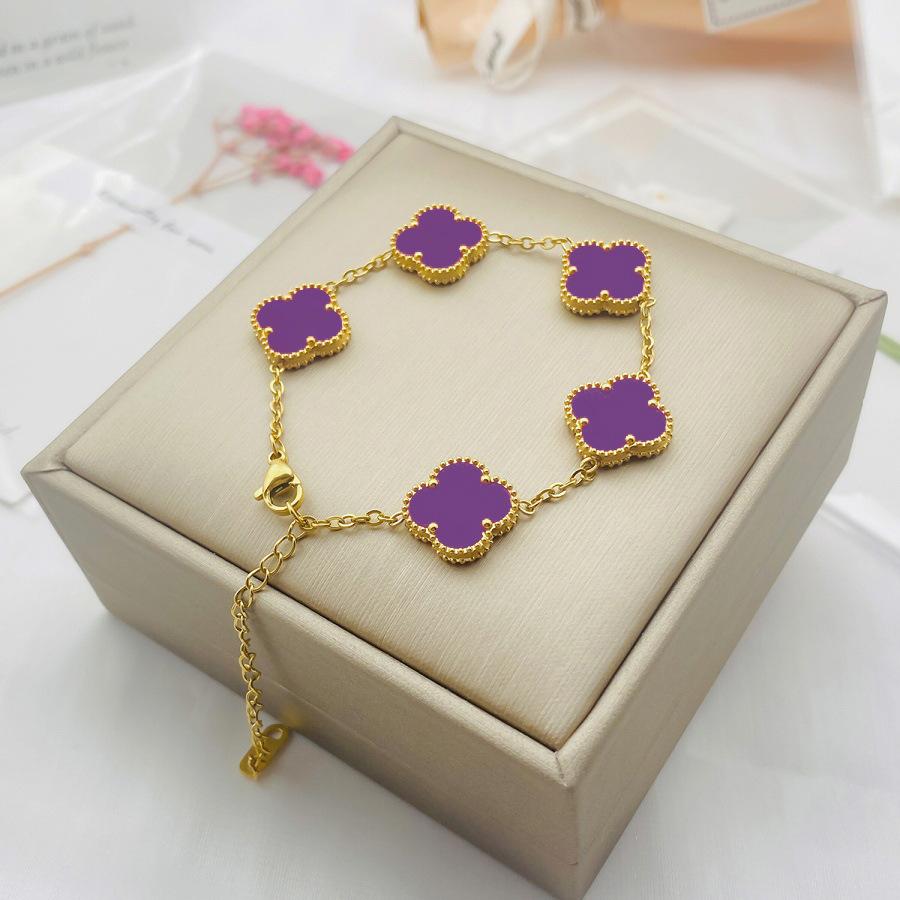 Vierblättriges Kleeblatt Armband Doppelseitige Muschel Halskette Damen Nicht verblassendes Exquisites Armband für Freundin Muttertagsgeschenk