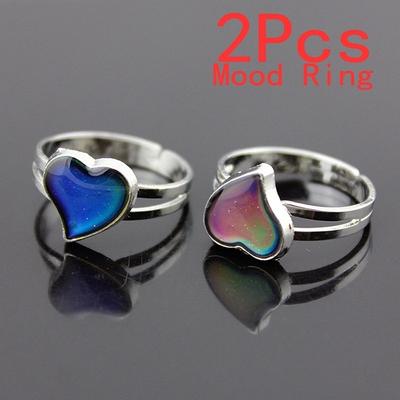 2 Stück Farbwechselnder Herzförmiger Stimmungsring Verstellbarer Ringband