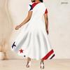 Women Plus Size Round Neck Short Sleeve Star Printed White High Waist A Line Long Dress