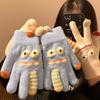 Cartoon Plush Winter Gloves Thickened Five Finger Gloves Fashion Warm Gloves  Women Girls