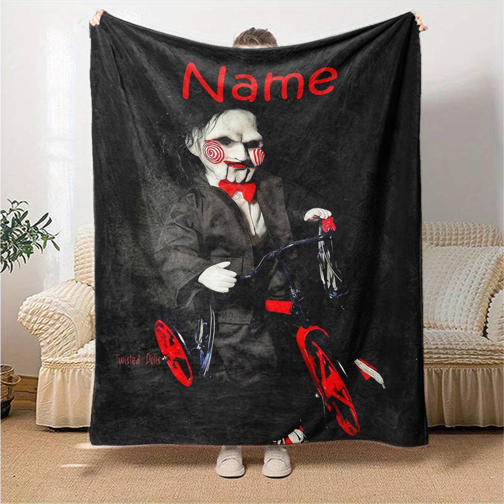Custom Name Halloween horror Theme Printed Blanket - Perfect for Couch, Bed, Travel & Outdoor Use | Machine Washable, Cozy & Durable.