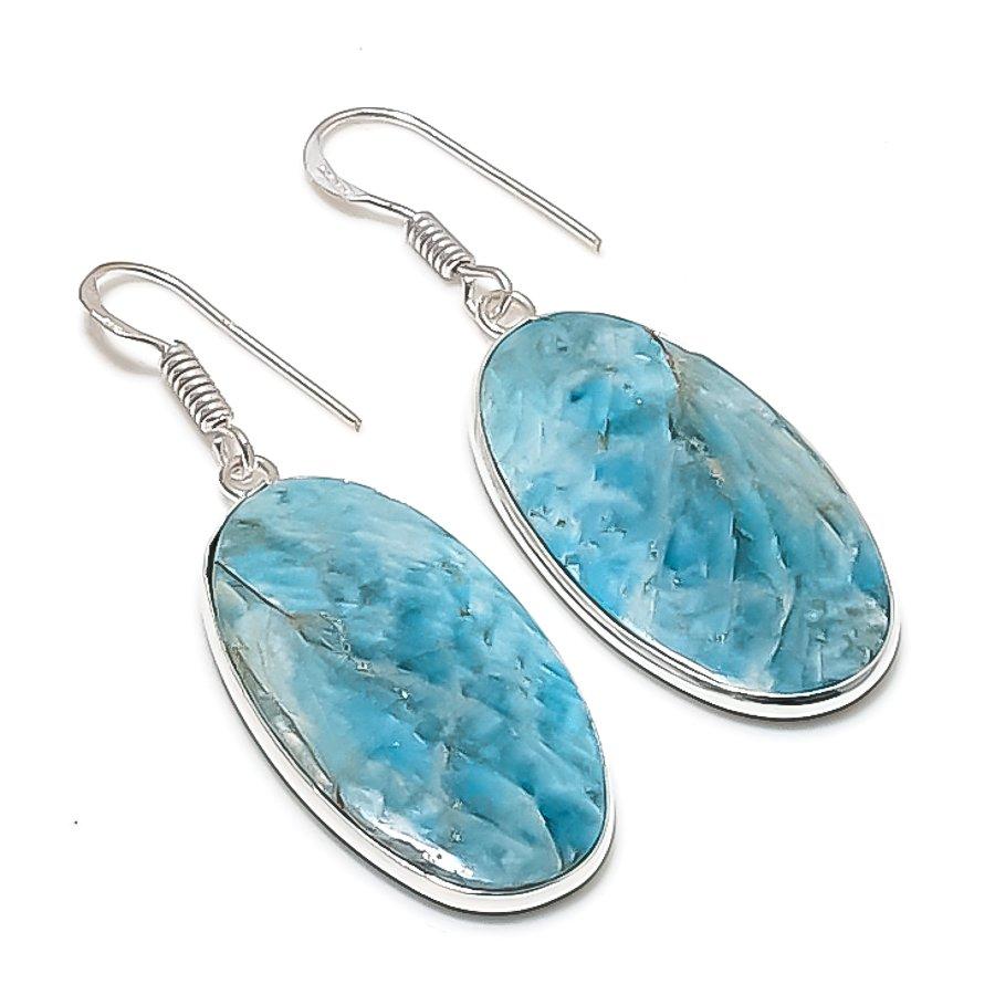 Натуральный Неоново-синий Апатит Ювелирное изделие из стерлингового серебра 925 пробы Серьга 1,97  AEE-10970