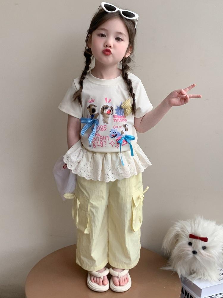 2026 Stylish Girls' Summer Set: Baby T-shirt & Cargo Pants Two-Piece Outfit