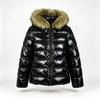 Jaqueta Puffer Brilhante Feminina com Gola de Pele Sintética Capuz Acolchoada Térmica Quente Slim Fit Curta Leve Brilhante Casaco de Inverno para Mulheres