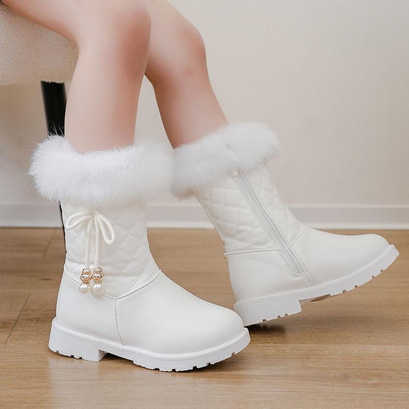 Dívčí módní zateplené princeznovské kozačky zimní dětské kozačky do půli lýtka sněhule