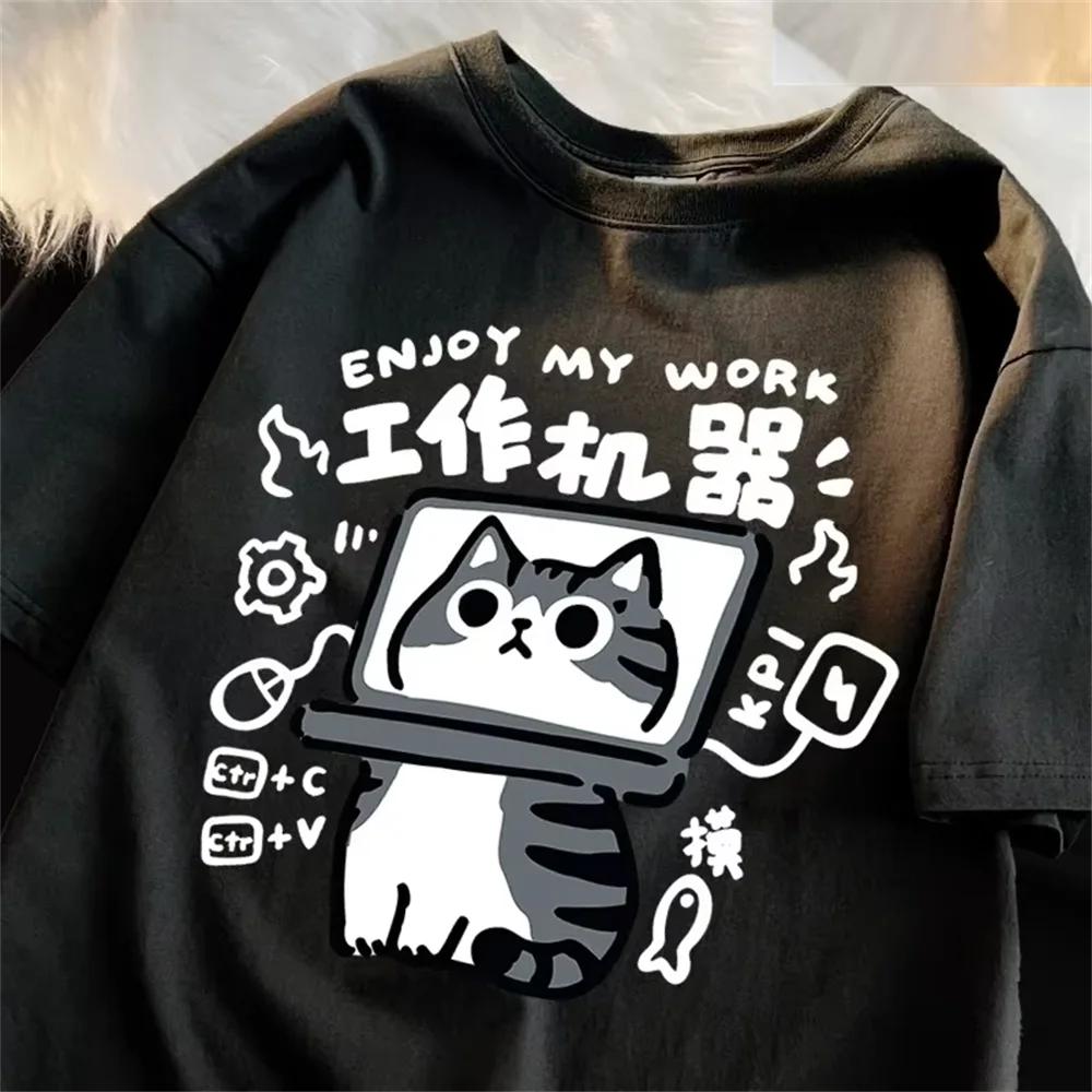 Fun Tool Cat Print TShirts Japanese Style Women Breathable Clothing Summer Tops Hip Hop FeUnisex Tee Oneck Tshirts