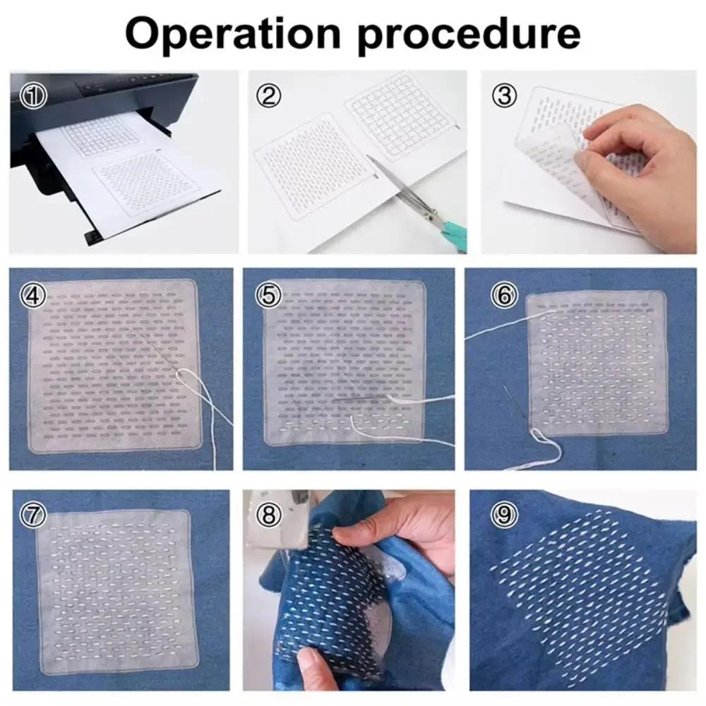 Set Principianti Ricamo Sashiko Idrosolubile Con Filo e Aghi Tessuto di Jeans Ricamo a Mano Kit Sashiko Materiale da Cucito