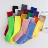 Women's Solid Color Stripe Knit Mid-Calf Socks - Breathable, Sweat-Absorbing, Warm, Candy Colors for Autumn/Winter