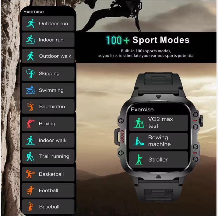 2025 New Rugged Man Black Smart Watch Men For Android Xiaomi Ios 3ATM Waterproof Sport Fitness Ai Voice Smartwatch Outdoor