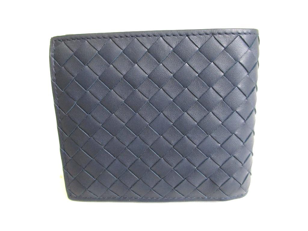 Authentic BOTTEGA VENETA Intrecciato Navy Blue Leather Bifold Wallet Compact Wallet #9622  Refurbished