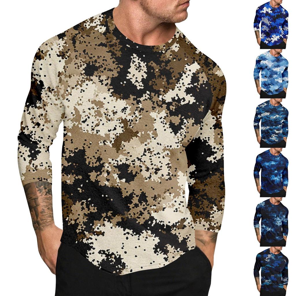 Camouflage Style Printed Raglan Sleeves Men's Short Sleeved Top