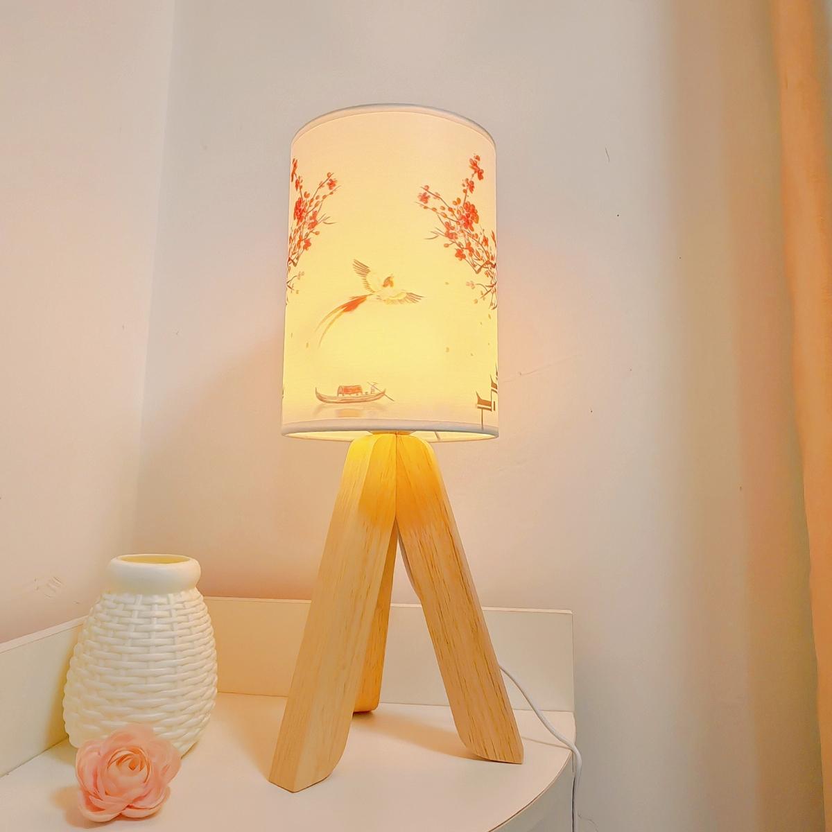 

Nordic USB Desk Lamp, Solid Wood Fabric Decoration, LED Night Light for Home Bedroom Bedside Study Accommodation Warm White&Yellow