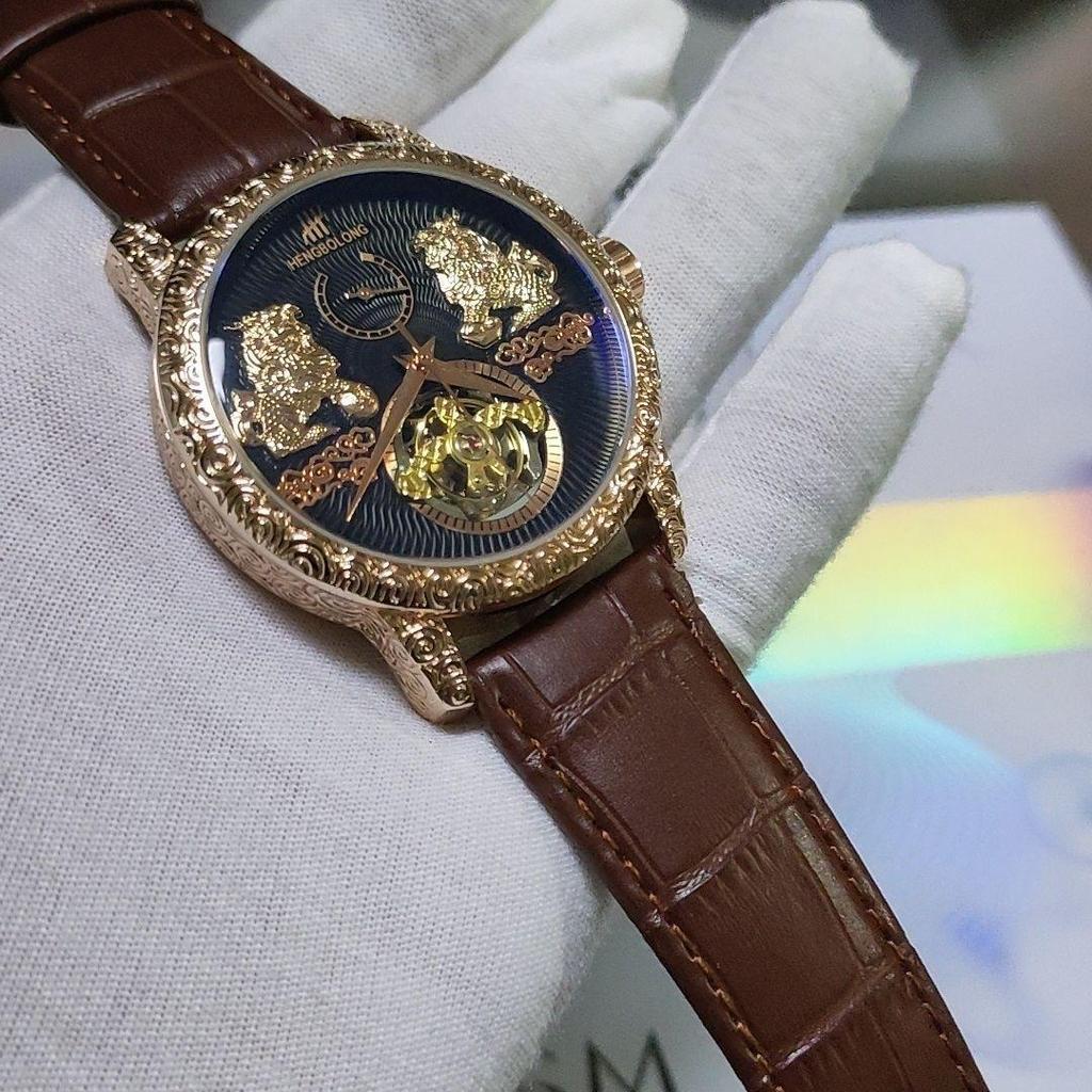 Mode Doppel-Qilin Tourbillon Großes Zifferblatt Herren Mechanische Armbanduhr
