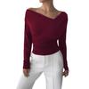 Spring Solid Off The Shoulder Off Shoulder Slim Long Sleeve Versatile Commute Top Fashion Daily Basic Office Lady Casual Slim Fit Ladies Elegant Top