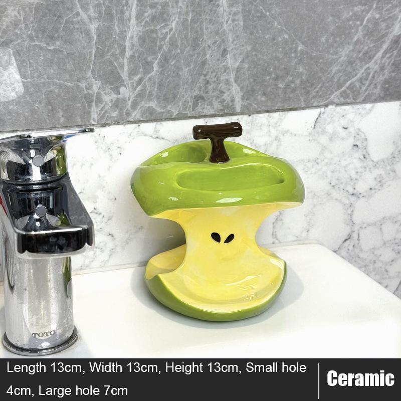 

Ceramic Apple Core Toothbrush Holder Stand, Modern Bathroom Organizer with 3/4 Slots for Electric Toothbrushes Countertop Decor