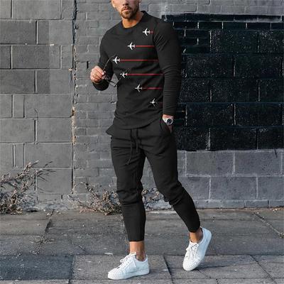 Modny Męski Zestaw Ubrań 2024 Nowy T-shirt z Długim Rękawem+Spodnie Casualowy Dres 2-częściowy Garnitur Nadruk 3D Męska Odzież Sportowa Streetwear