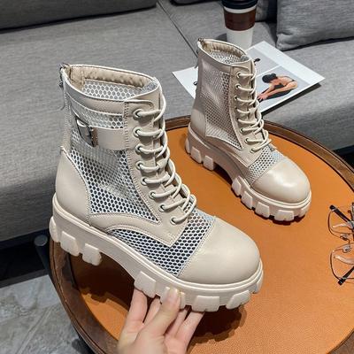 Women's Platform Martin Boots Summer New Style Large Size Mesh Hollow Out Ankle Boots