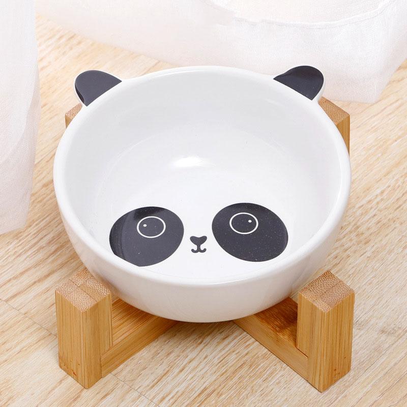 Ceramic Dog Bowl Raised Round Dog Cat Bowl No Spill Pet Dish for Food Water Feeding Cute Cartoon Printed Pet Dog Elevated Dish